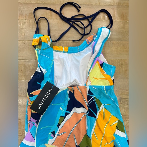 JANTZEN H back Teal pink Tankini tropical swim top bikini - Picture 8 of 12